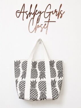 totes White and Gray Pineapple Print Canvas Tote